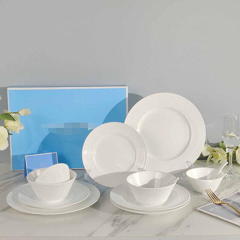 W's High-End Tableware Set Italian Embossed Geometric Dinner Bowl Dinner Plate Dessert Plate Single-Serving Tableware Set