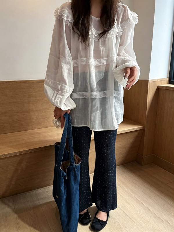 2026 New Summer Women's Clothing Korean Style Fashionable Versatile Loose Slimming Simple Design Lace-Trimmed Shirt for Women 2026 New Summer Women's Clothing Korean Style Fashionable Versatile Loose Slimming Simple Design Lace-Trimmed Shirt for Women