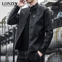 Mens leather 2021 New handsome leather jacket motorcycle jacket mens spring and autumn soft leather clothing Korean slim trend