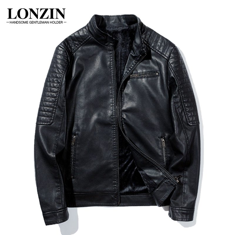 Motorcycle leather jacket men's 2022 new Korean version of the trend of self-cultivation handsome stand-up collar leather jacket autumn and winter plus velvet men's jacket