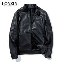 Locomotive leather men 2021 New Korean version slim trend handsome stand collar leather jacket spring and autumn thin velvet mens coat