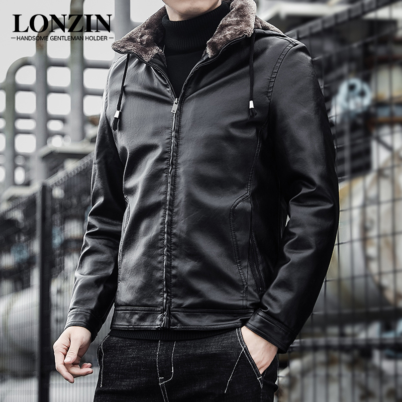 Fur one man's hair coat plus thick winter coat new leather coat trend handsome hat jacket