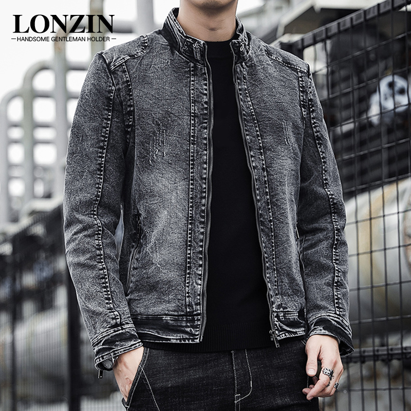 American Retro Denim Jacket for Men, Spring and Autumn Thin Style, Trendy Winter Fleece-Lined, Stylish Slim Fit Stand Collar Jacket