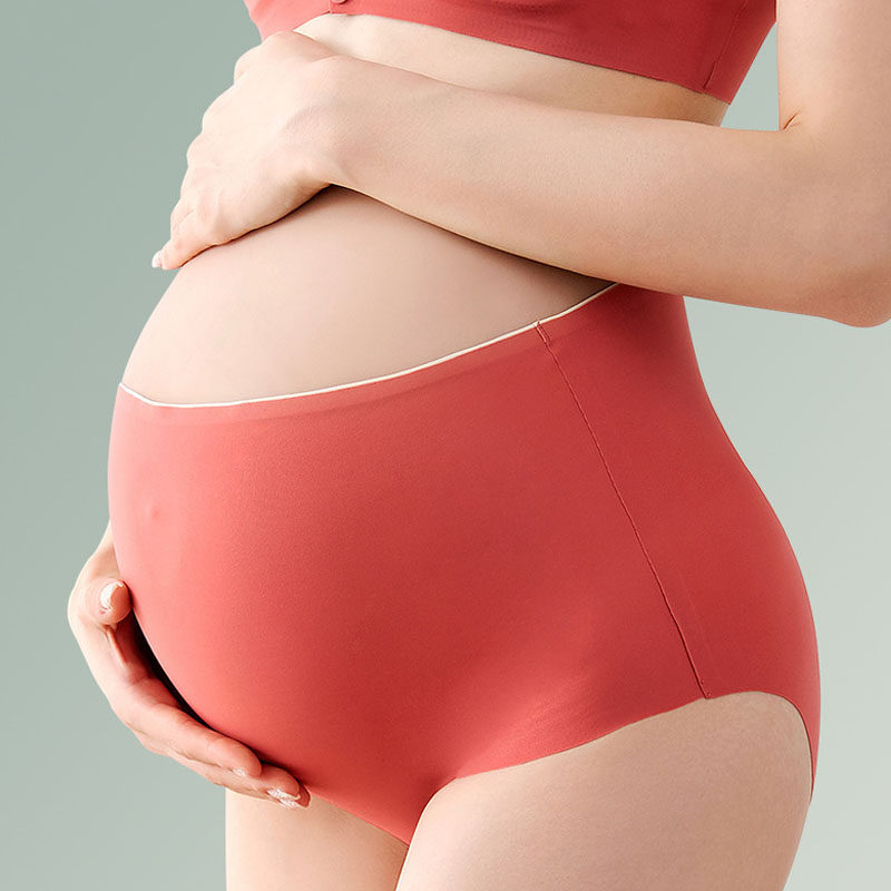 Women's maternity underwear mid-pregnancy antibacterial seamless high-waist belly support late-pregnancy breathable early red seamless shorts
