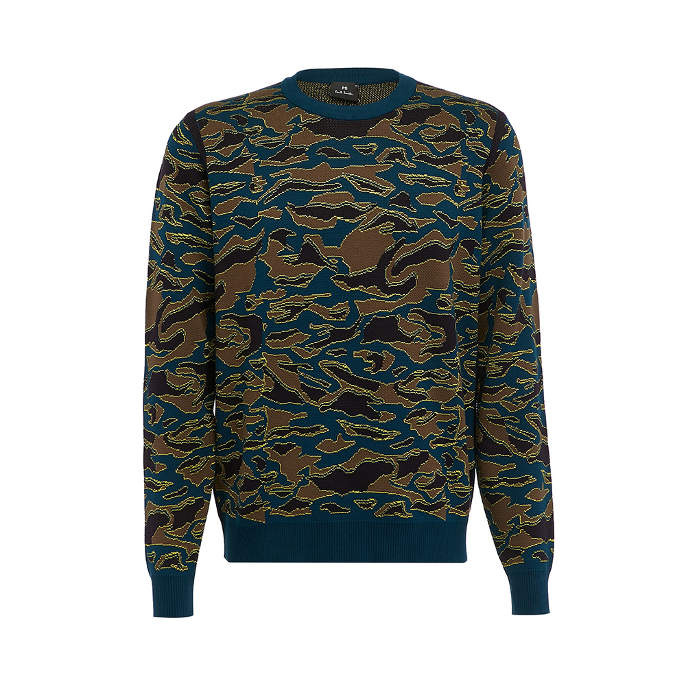 PS Paul Smith màu xanh bông TÓM TẮT HÌNH HỌC PICKENER MENS KNITSWEATER áo len.