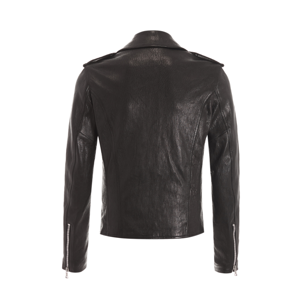 Balmain Balmain BLACK da bò khâu ve áo dài tay ZIP STREET MENS JACKET