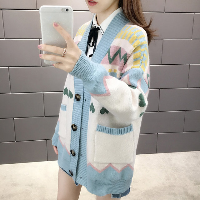 Sweater Cardigan Mid-Length 2024 Spring and Autumn New Loose Knitted Thickened Jacket Women's Popular Fashion Outer Wear