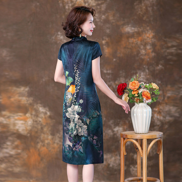 Qidai Silk Mulberry Silk Dress ແມ່ຍິງ Summer 2024 ໃຫມ່ Hangzhou ໃຫມ່ແບບຈີນປັບປຸງ Cheongsam ແມ່ໃສ່