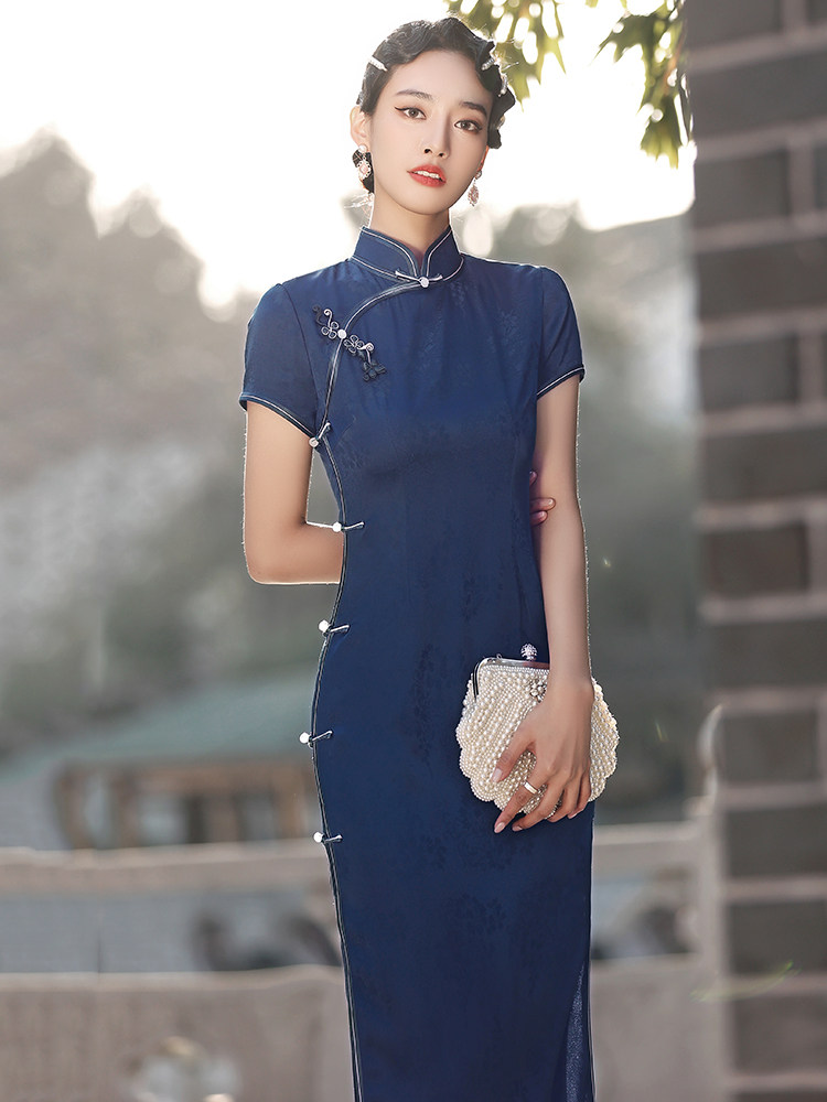 Blue flagrobe 2023 new retro - old Shanghai Reformed Republic of Shanghai medium - long high - end dress female spring and summer