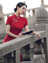 Red cheongsam 2021 New retro Chinese style long modified dress female bride toast autumn