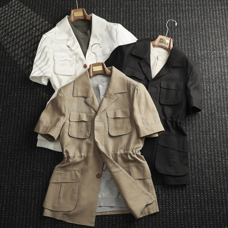 Casual Style Lapel Short-Sleeve Hunting Jacket for Men, Summer Thin Multi-Pocket Workwear Jacket with 3D Patch Pockets Casual Style Lapel Short-Sleeve Hunting Jacket for Men, Summer Thin Multi-Pocket Workwear Jacket with 3D Patch Pockets