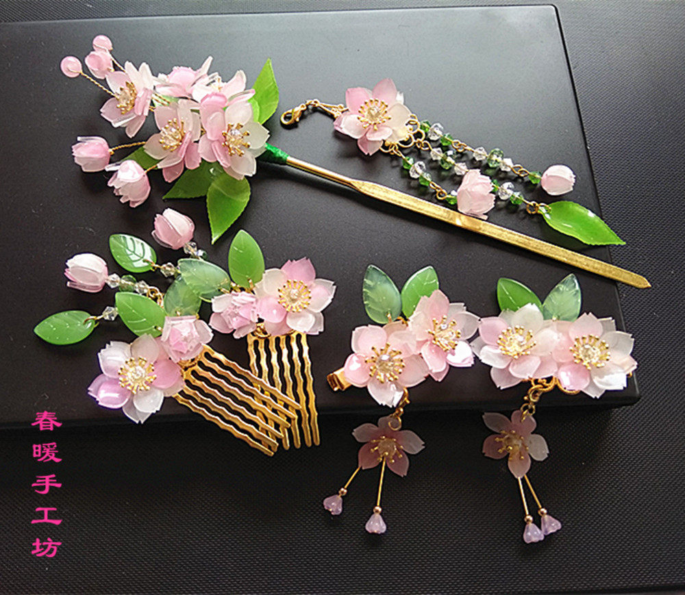 Spring warm hand workshop snow cherry hair flow of crystal shaking hair and earring ancient Hankbang headrobe