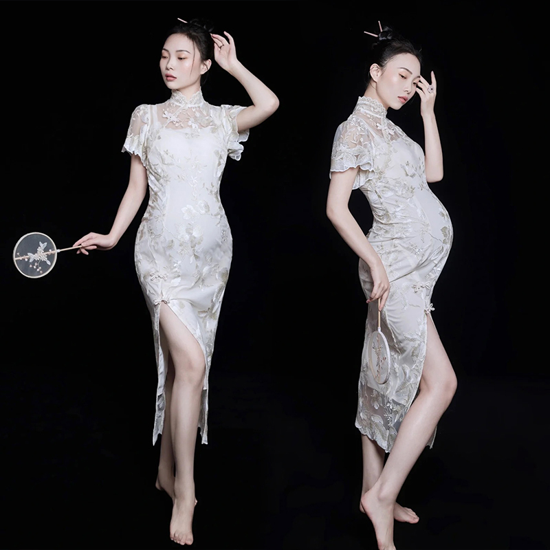New Studio Maternity Photography Outfits, New Chinese-Style Cheongsam, Pregnant Mother Belly Photo, Art Photo, Photography Clothing