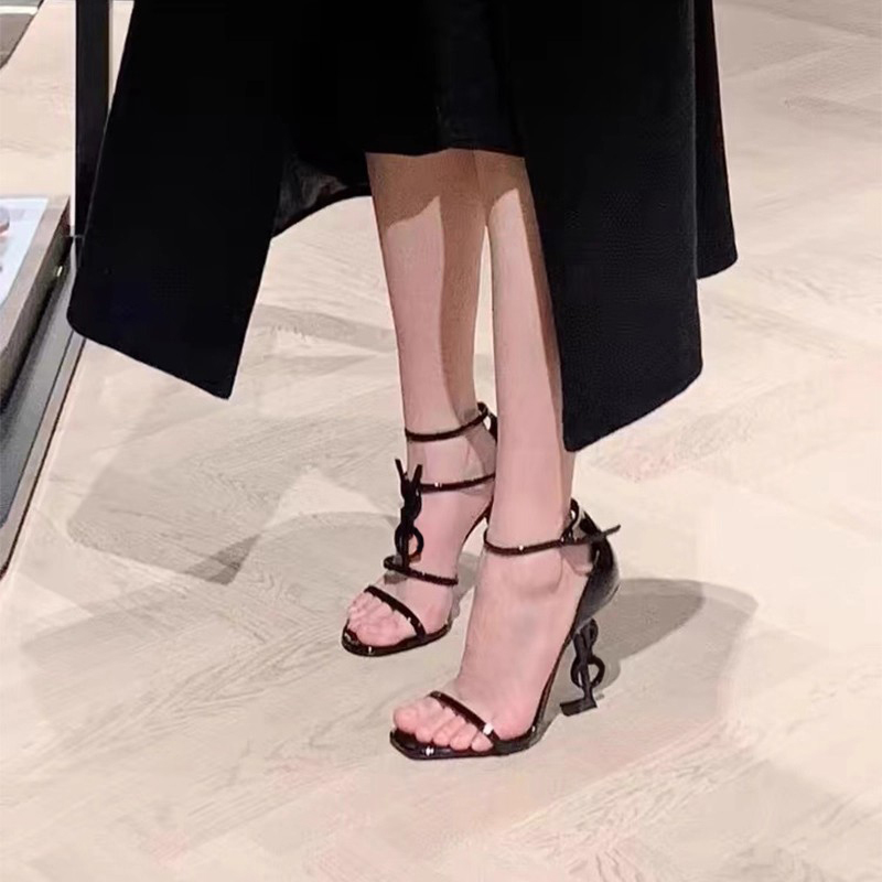 Hong Kong One-Strap Sandals for Women 2026 Summer New Trendy Black Sexy Lettered Open-Toe Stiletto High Heels