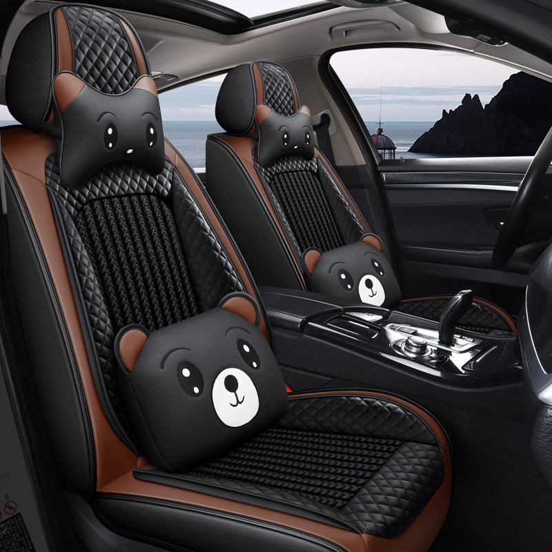 21 years new car cushion cartoon tide ice - wire leather car seat cover all pack cute bear four seasons
