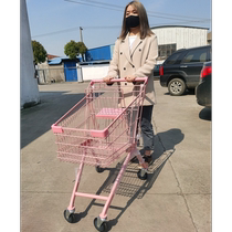 Pink supermarket shopping cart silent trolley Internet celebrity trolley home grocery shopping mall special car universal wheel
