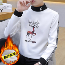 Middle School students high collar clothes men fashion casual plus velvet autumn coat Youth Mens thick warm base shirt