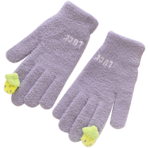Childrens gloves for girls in winter five-fingered touch-screen warm anti-freeze riding cute girly writing