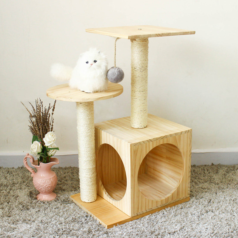 Small cat climbing frame Solid wood cat nest Mini sisal platform cat grab post Convenient cat toys Pet supplies