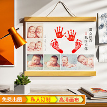 One-year-old babys hand and foot prints to commemorate one year old and one gift commemorative hanging painting childrens photo printing gift customization