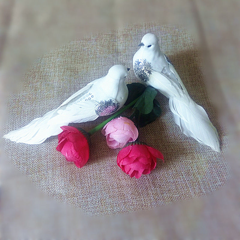 Simulation white dove son Home Decorative Items Swing Piece Feather Birds Wings with Silver Beautiful Clips