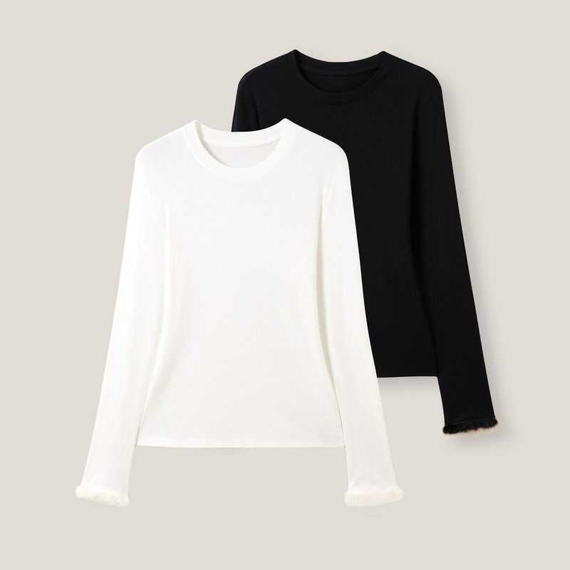 8.1F B Autumn and Winter Mink Fur Long-Sleeved Anti-Wrinkle Stretch Tencel Wool Base Layer Top Ss26497 8.1F B Autumn and Winter Mink Fur Long-Sleeved Anti-Wrinkle Stretch Tencel Wool Base Layer Top Ss26497