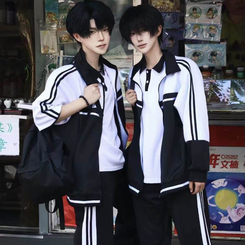 A Certain Novel's Cosplay of Jiang Tiansheng Wearing the Same School Uniform, Black and White Three-Piece Set, Anime Cosplay Jacket, T-Shirt, Campus Style