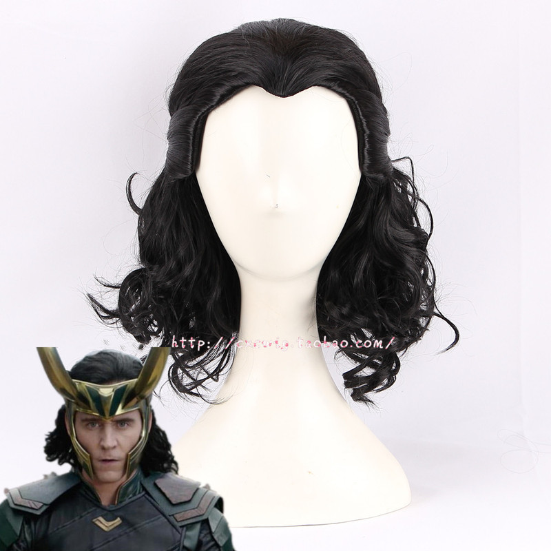 2021 Loki Cosplay Wig Men's Sideburns Back Hair Black Short Curly Hair Wig