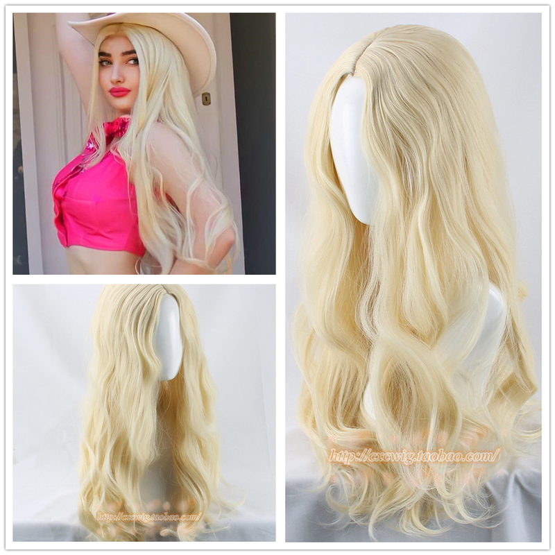 Foreigner Blonde Hair Cosplay Wig European and American Style Middle Part Beige Light Gold Long Curly Hair