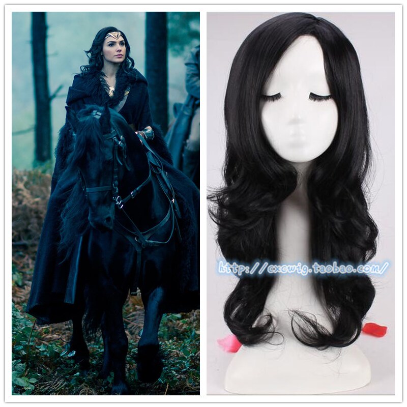 2017 New Movie Wonder Woman Diana Prince Cosplay Wig Black Long Curly Hair Large Scalp