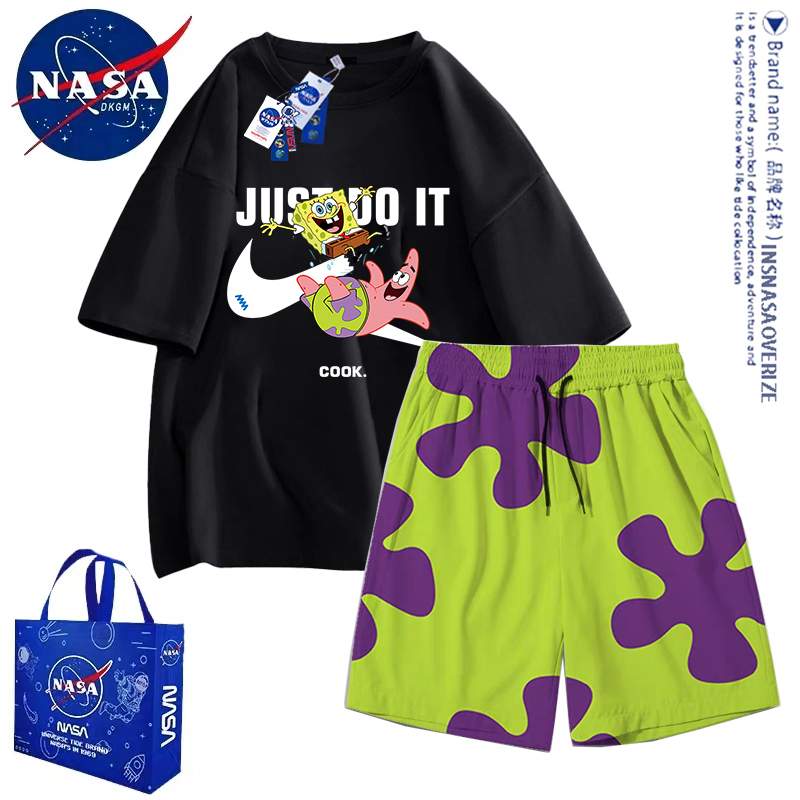 Nasa Collaboration Patrick Star Shorts Set for Men and Women, Summer Thin Short-Sleeve Parent-Child Outfit, Casual Quick-Dry Beach Pants Nasa Collaboration Patrick Star Shorts Set for Men and Women, Summer Thin Short-Sleeve Parent-Child Outfit, Casual Quick-Dry Beach Pants