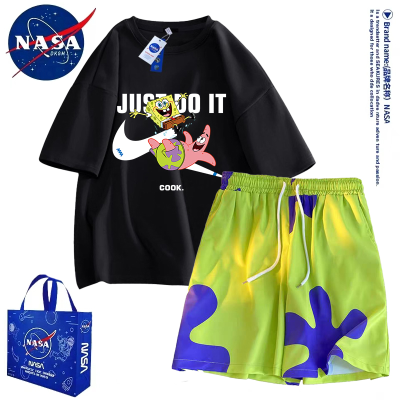 Nasa Collaboration Patrick Star Shorts Set Unisex Summer Cartoon Pajamas for Older Children, Can Be Worn Outside as Beach Pants