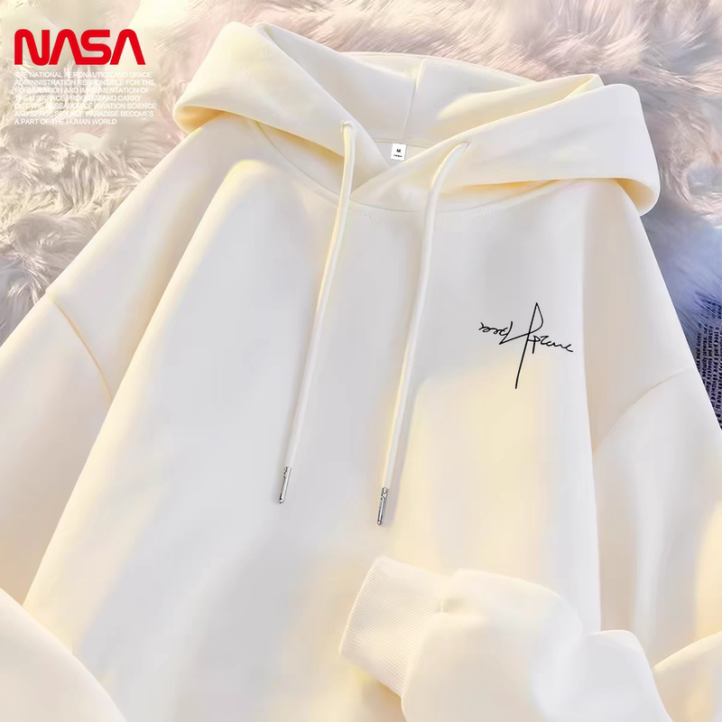 Nasa Co-Branded Hooded Sweatshirt Jacket for Men and Women, New Spring, Autumn and Winter Style, Simple and Versatile Fleece-Lined Hoodie for Students