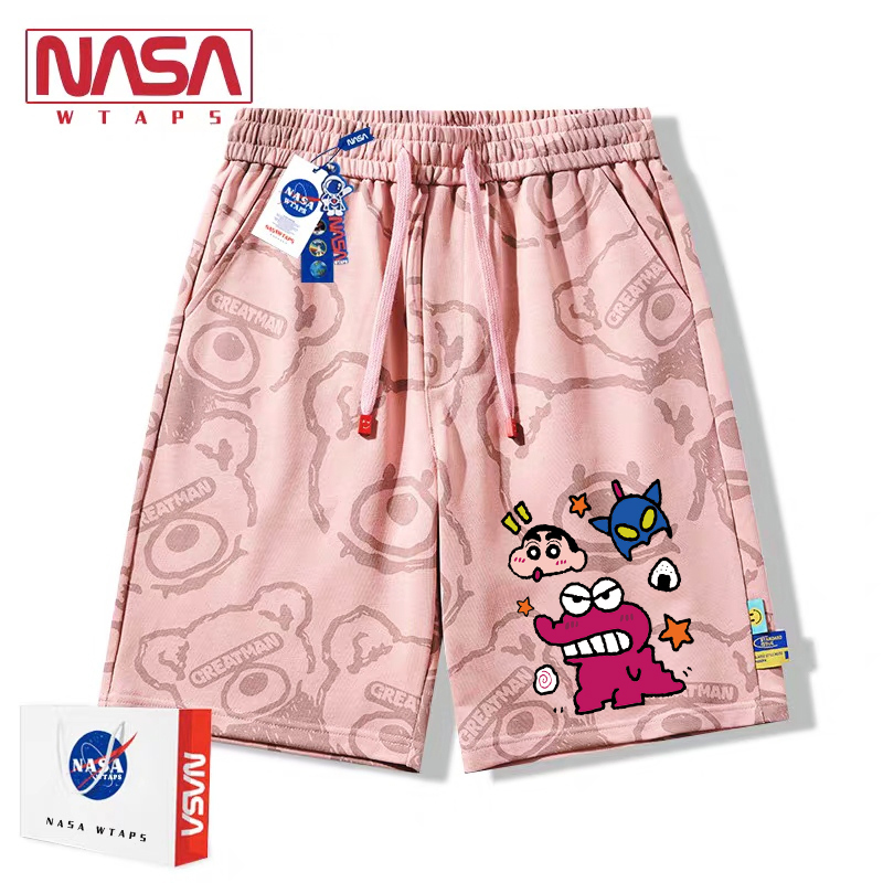 Nasa Co-Branded Crayon Shin-Chan Cartoon Shorts for Men and Women, Summer Sleep Shorts, Quick-Drying Beach Shorts, Loose Casual Five-Point Shorts