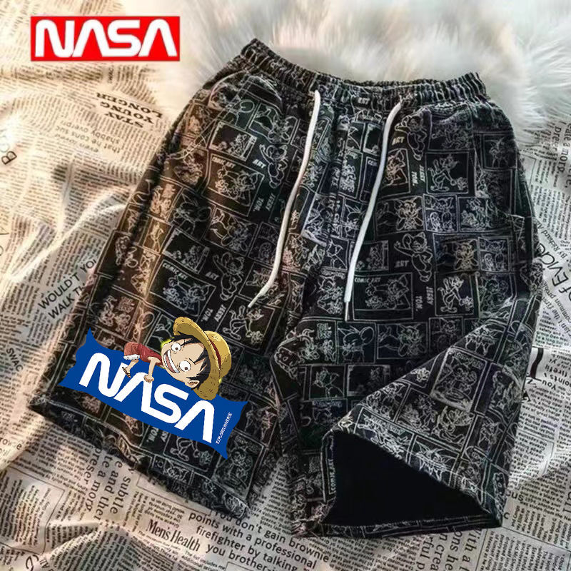 Nasa Co-Branded One Piece Shorts for Men and Women, Summer Loose-Fitting Home Ice Silk Pajama Pants, Cartoon Anime Couple Beach Shorts
