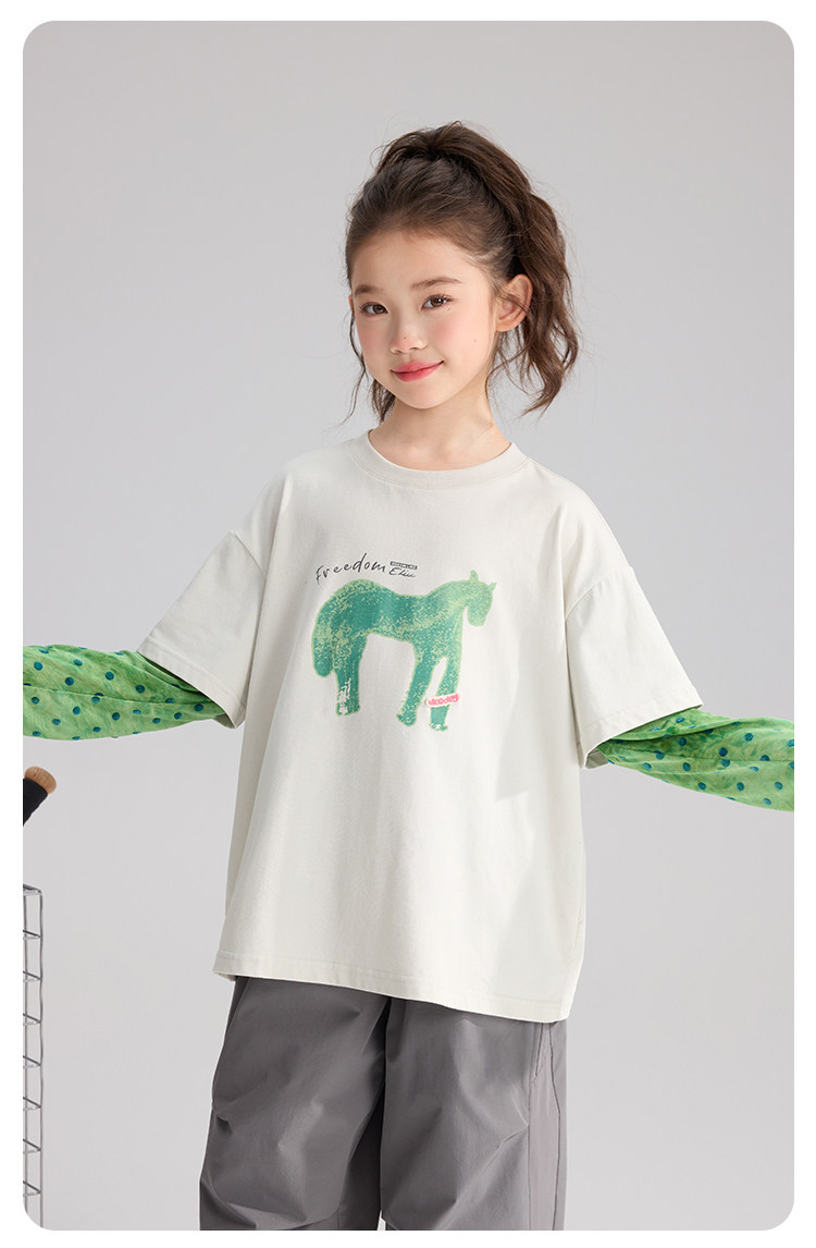 Pudding Haru 2026 Summer Collection Girls' Cool-Touch Breathable Faux Two-Piece Sun Protection Long Sleeve T-Shirt — 31