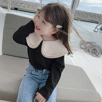 Small pudding childrens clothing 2021 new female baby baby foreign baby girl collar base shirt autumn girls long sleeve T-shirt
