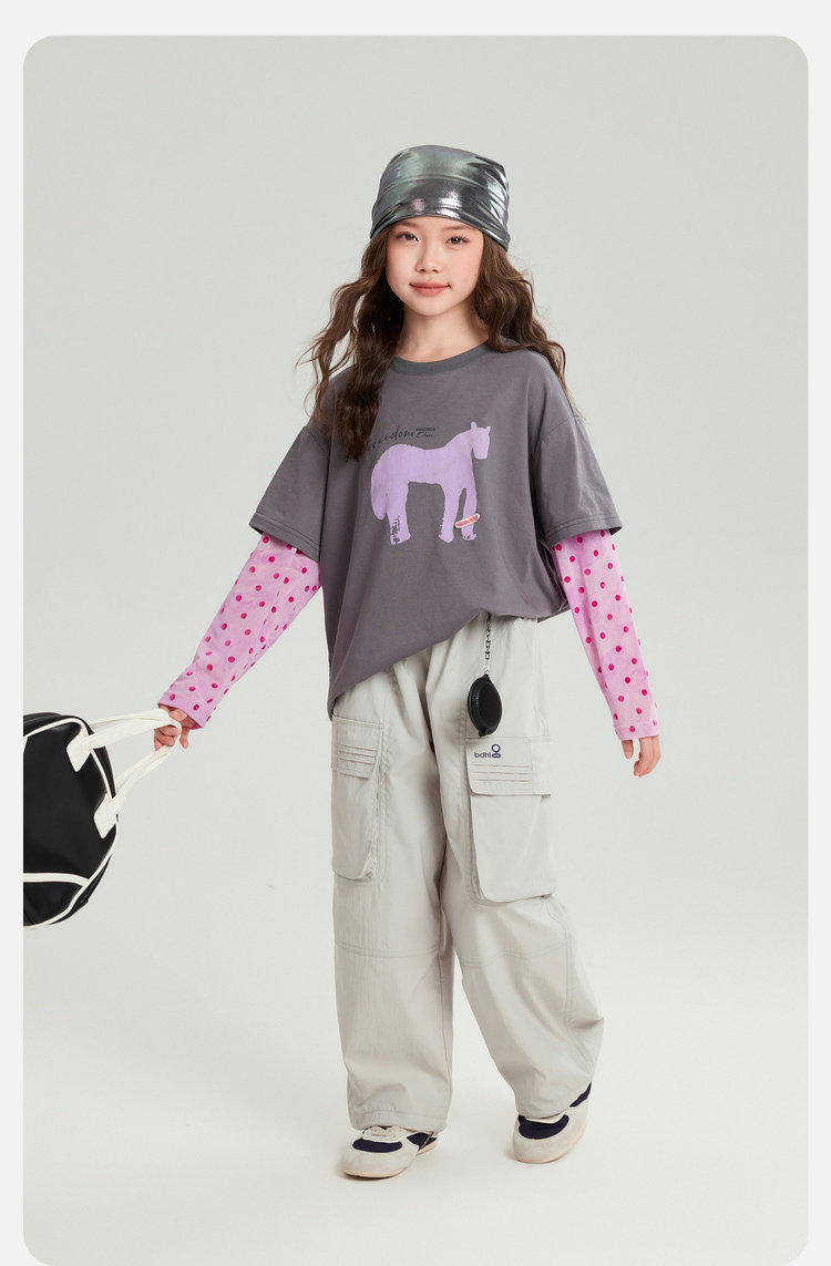 Pudding Haru 2026 Summer Collection Girls' Cool-Touch Breathable Faux Two-Piece Sun Protection Long Sleeve T-Shirt — 23