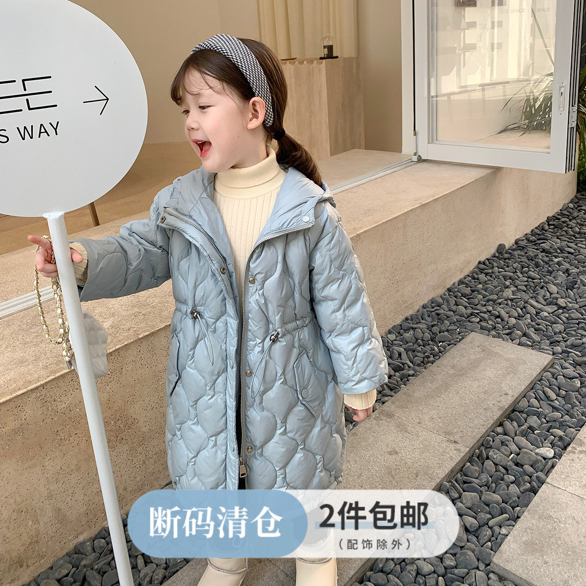 Momo Family Custom Children's Clothing 2021 New Girl's Mid-length Down Jacket Baby 90 White Duck Fleece Jacket Winter Coat Thick 