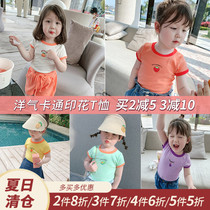 Little pudding childrens clothing 2021 New Girls summer clothes female baby Foreign style T-shirt half sleeve children cotton short sleeve small shirt