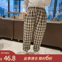 Girls spring clothes 2021 new foreign style Plaid casual pants baby Korean loose pants childrens clothing childrens trousers tide