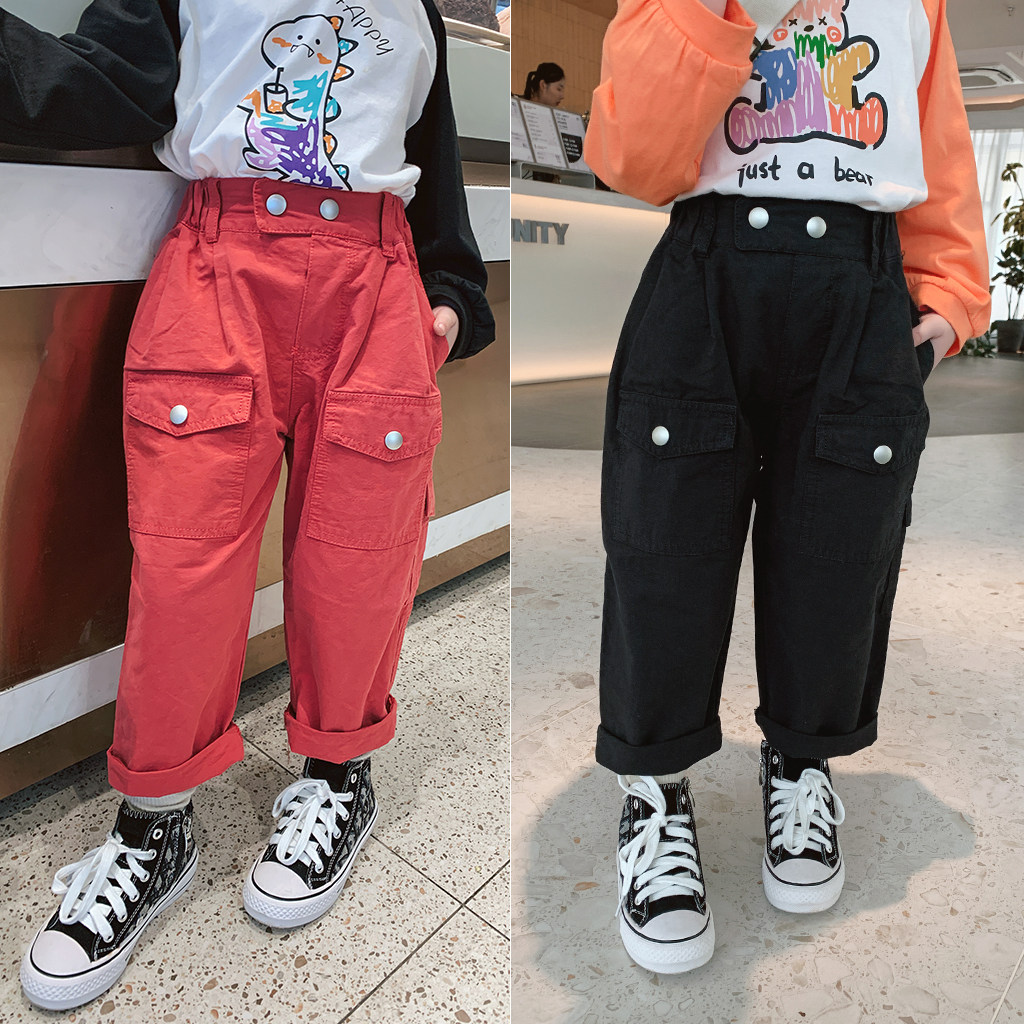 Momojia custom children's clothing girls spring and autumn trousers children's spring clothing Western style casual pants baby Korean loose pants