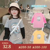 Little pudding baby baby childrens clothing girls foreign casual striped dress for children autumn T-shirt skirt