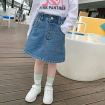Little pudding baby baby childrens clothing 2021 new girls foreign style denim skirt baby Autumn dress childrens skirt