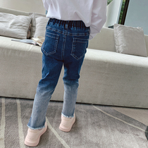 Little pudding baby baby childrens clothing 2021 New baby Fashion gradient jeans girls autumn children Foreign style pants