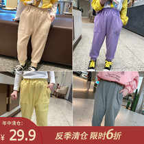 Childrens clothing 2021 new childrens spring and autumn foreign sports pants baby Autumn tie pants girls Korean casual pants