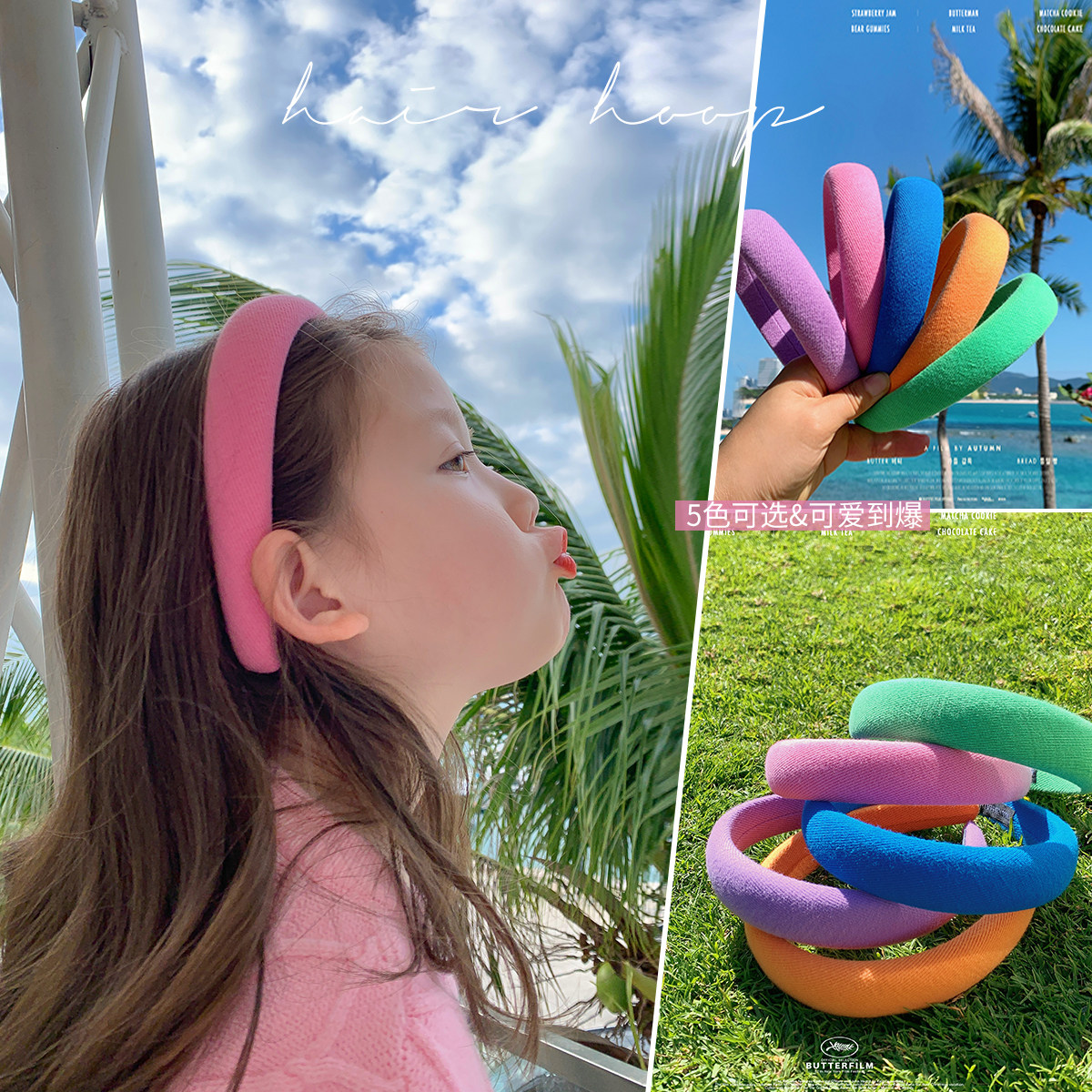 Foam home Custom Tong Fashion Girl's new pure colour Hair Hoop Baby Polo Fashion Hair Accessories Child Foreign Hair Stirrup Tide