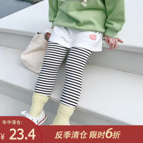 Little pudding childrens clothing 2021 new girls striped culottes children Spring pants baby Foreign spring suit leggings