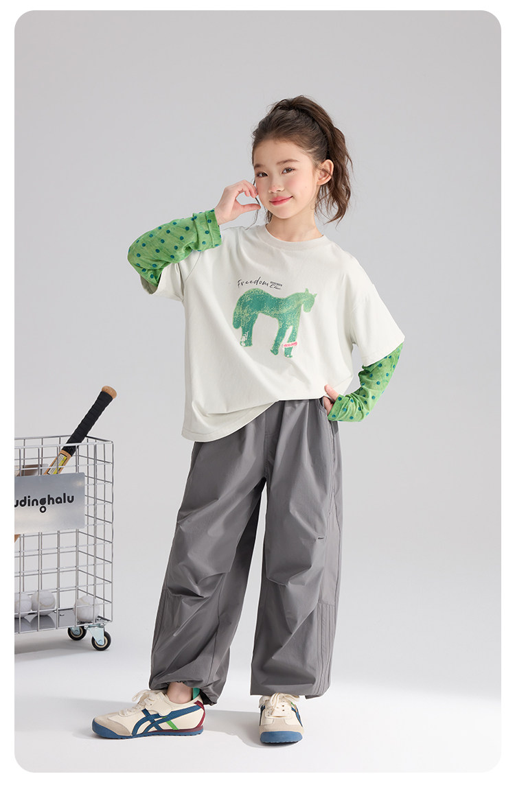 Pudding Haru 2026 Summer Collection Girls' Cool-Touch Breathable Faux Two-Piece Sun Protection Long Sleeve T-Shirt — 29