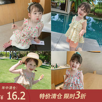 A002 childrens clothing 2021 new childrens foreign style flying sleeve sling Girl Flower vest baby Korean version of clothes thin